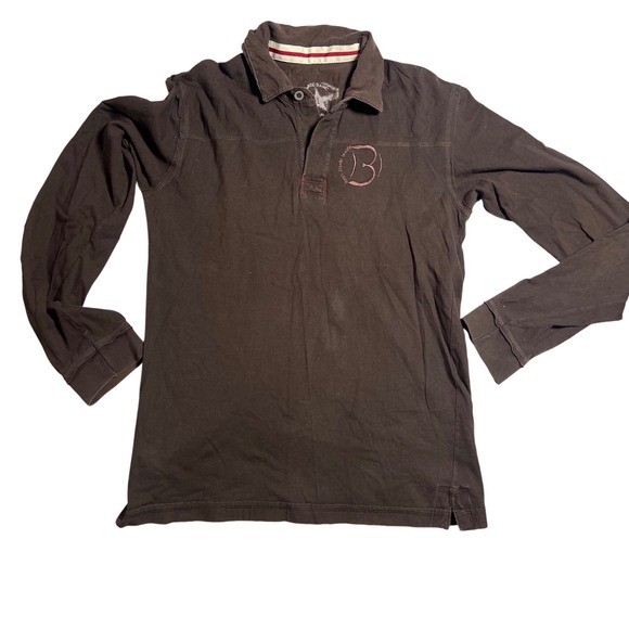 B-Kul Basic Other - B-Kul Basic Mens Long Sleeve Polo Shirt Brown Embroidered Logo Size‎ L